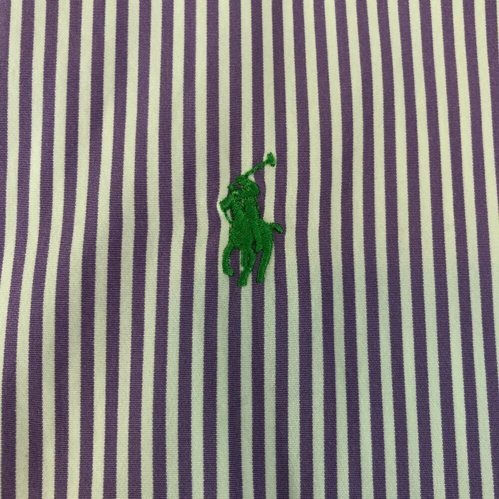 Polo Ralph Lauren Men's 2XL Button Shirt Long Sleeve Striped Purple Custom Fit - Picture 4 of 9